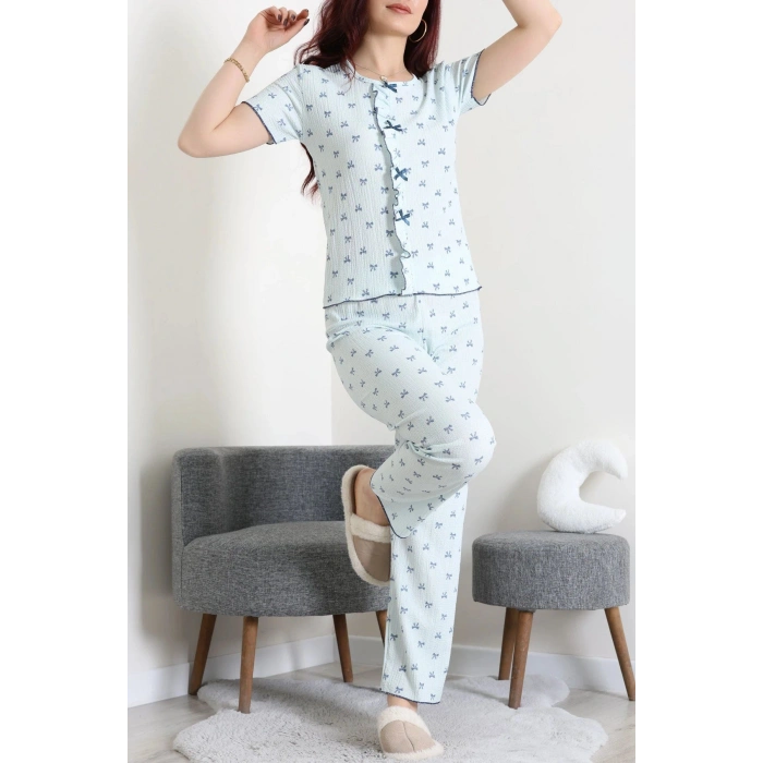 Bürümcük Fırfırlı Pijama Takımı Mavikurdele - 158.1287.