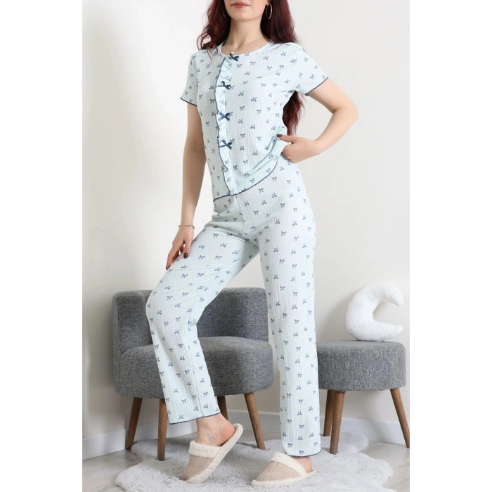 Bürümcük Fırfırlı Pijama Takımı Mavikurdele - 158.1287.