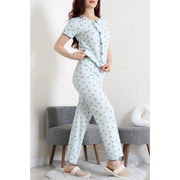 Bürümcük Fırfırlı Pijama Takımı Mavikurdele - 158.1287.