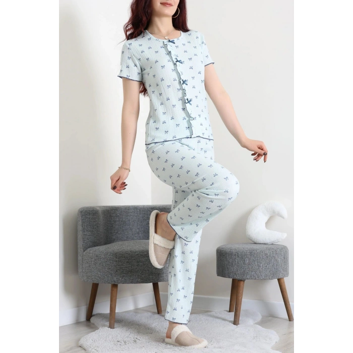 Bürümcük Fırfırlı Pijama Takımı Mavikurdele - 158.1287.