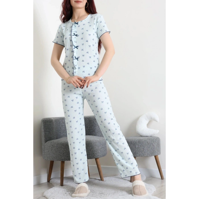 Bürümcük Fırfırlı Pijama Takımı Mavikurdele - 158.1287.