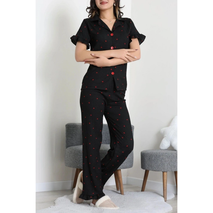 Bürümcük Fırfırlı Pijama Takımı Siyah - 127.1287.