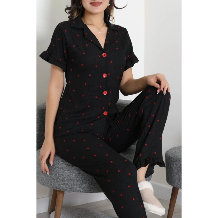 Bürümcük Fırfırlı Pijama Takımı Siyah - 127.1287.