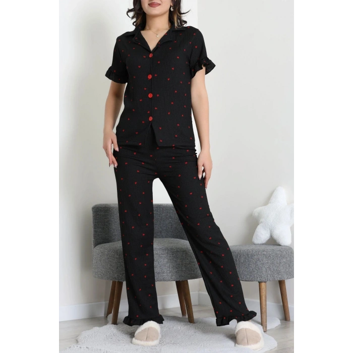 Bürümcük Fırfırlı Pijama Takımı Siyah - 127.1287.