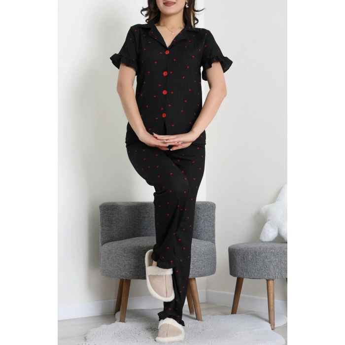 Bürümcük Fırfırlı Pijama Takımı Siyah - 127.1287.