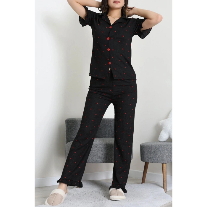 Bürümcük Fırfırlı Pijama Takımı Siyah - 127.1287.