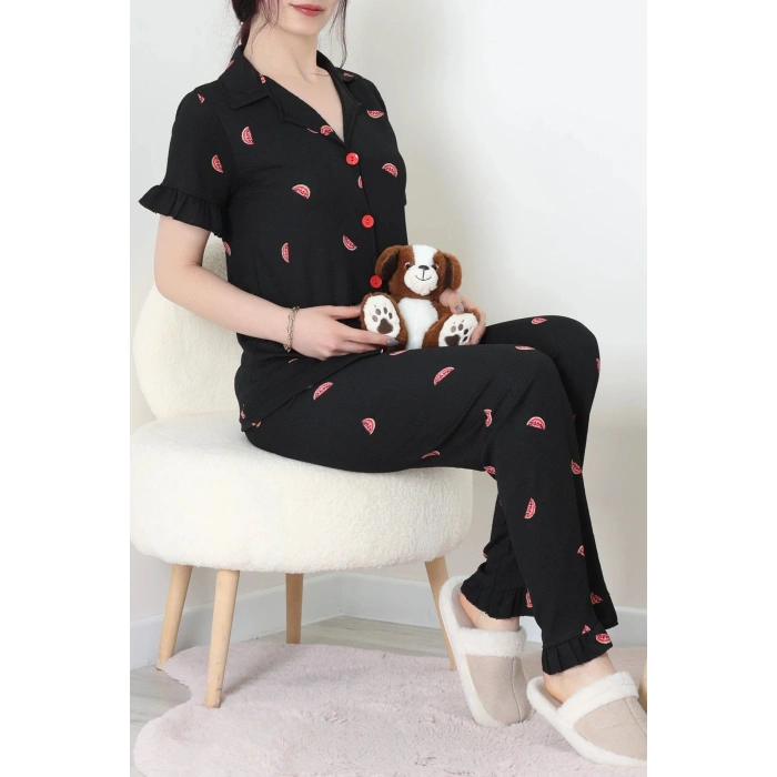 Bürümcük Fırfırlı Pijama Takımı Siyahkarpuz - 127.1287.