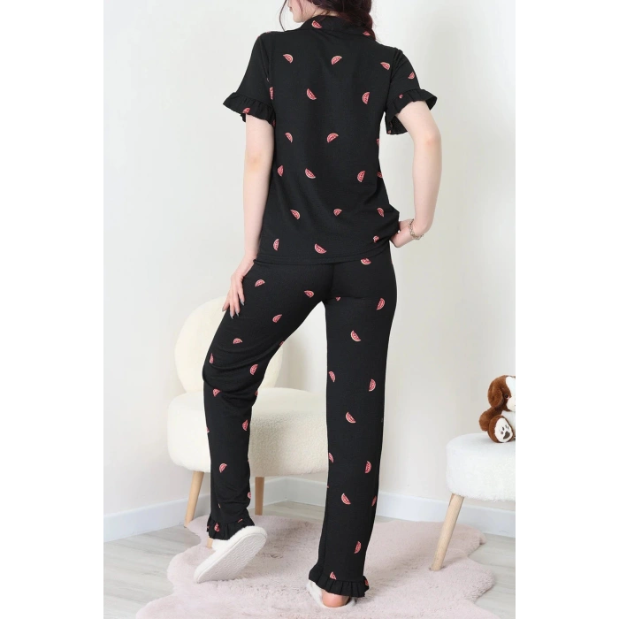 Bürümcük Fırfırlı Pijama Takımı Siyahkarpuz - 127.1287.