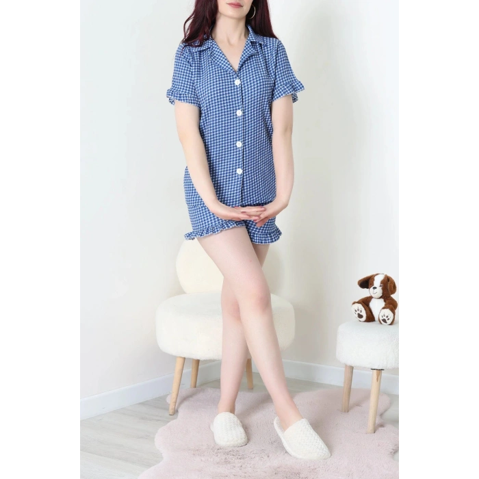 Bürümcük Fırfırlı Şortlu Pijama Takımı Saksmavisi - 149.1287.