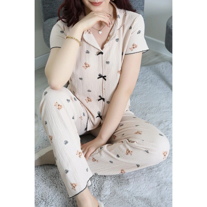Bürümcük Fiyonklu Pijama Takımı Bej - 159.1287.