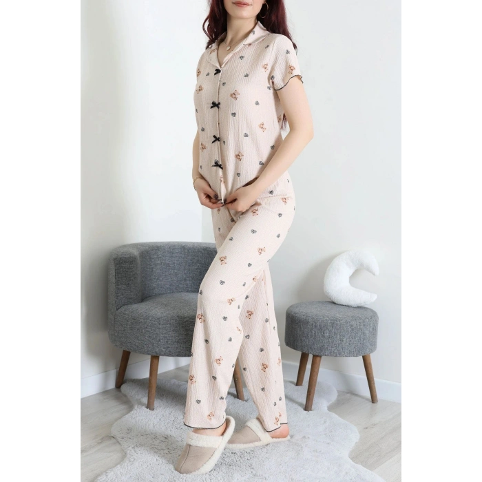 Bürümcük Fiyonklu Pijama Takımı Bej - 159.1287.