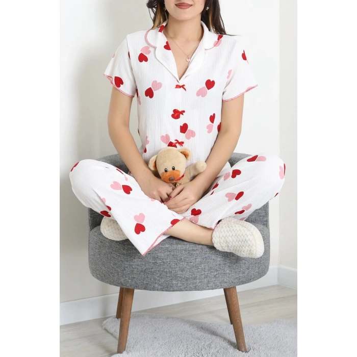 Bürümcük Fiyonklu Pijama Takımı Beyaz - 159.1287.