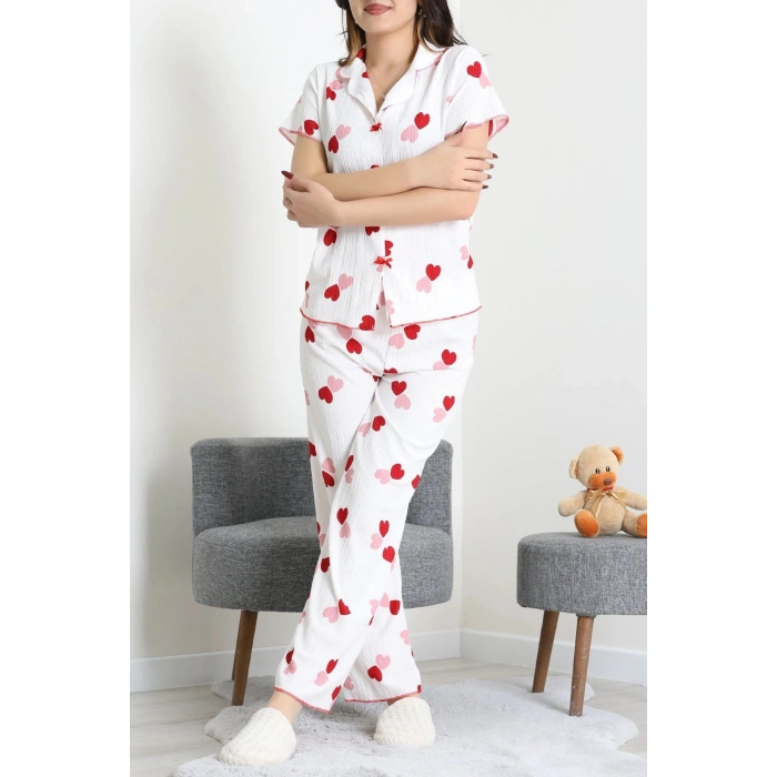 Bürümcük Fiyonklu Pijama Takımı Beyaz - 159.1287.