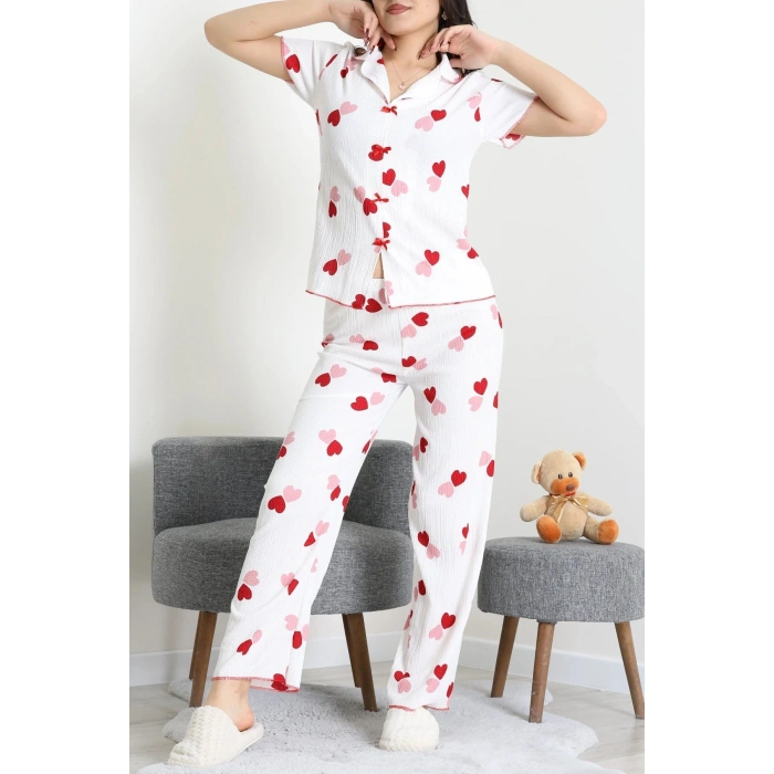 Bürümcük Fiyonklu Pijama Takımı Beyaz - 159.1287.