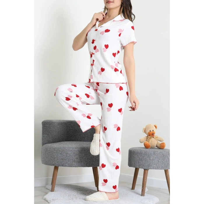 Bürümcük Fiyonklu Pijama Takımı Beyaz - 159.1287.