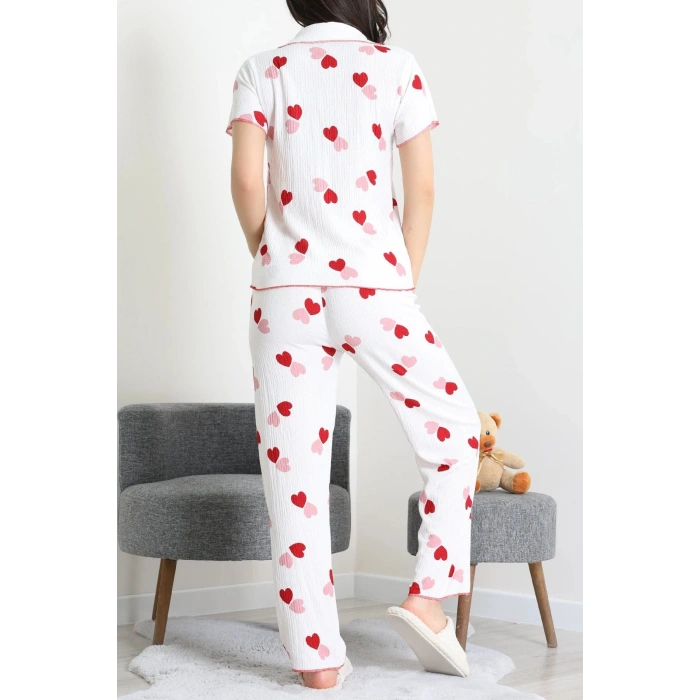 Bürümcük Fiyonklu Pijama Takımı Beyaz - 159.1287.