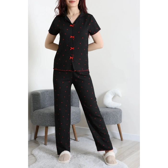 Bürümcük Fiyonklu Pijama Takımı Siyahkalp - 159.1287.