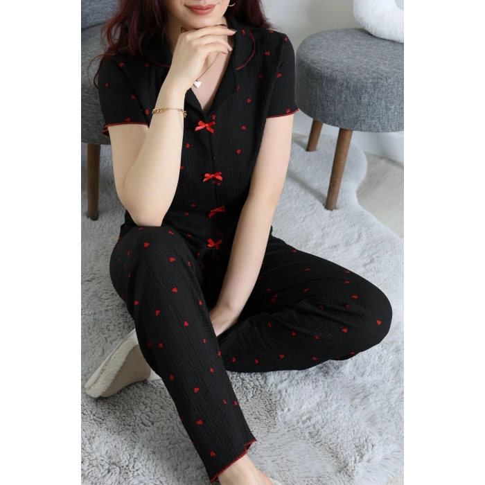 Bürümcük Fiyonklu Pijama Takımı Siyahkalp - 159.1287.