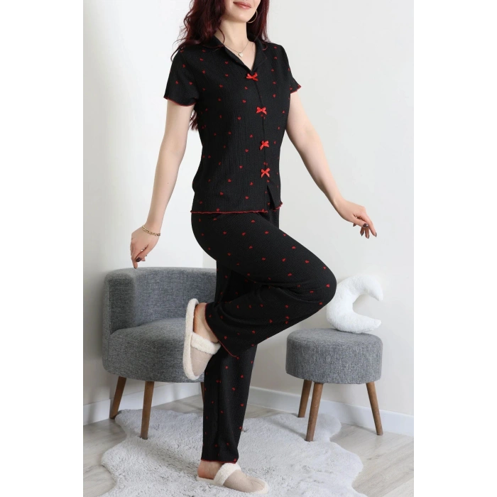 Bürümcük Fiyonklu Pijama Takımı Siyahkalp - 159.1287.