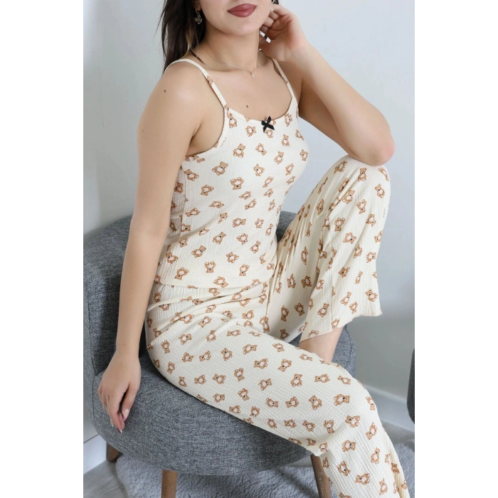 Bürümcük İp Askılı Pijama Takımı Kremayı - 129.1287.