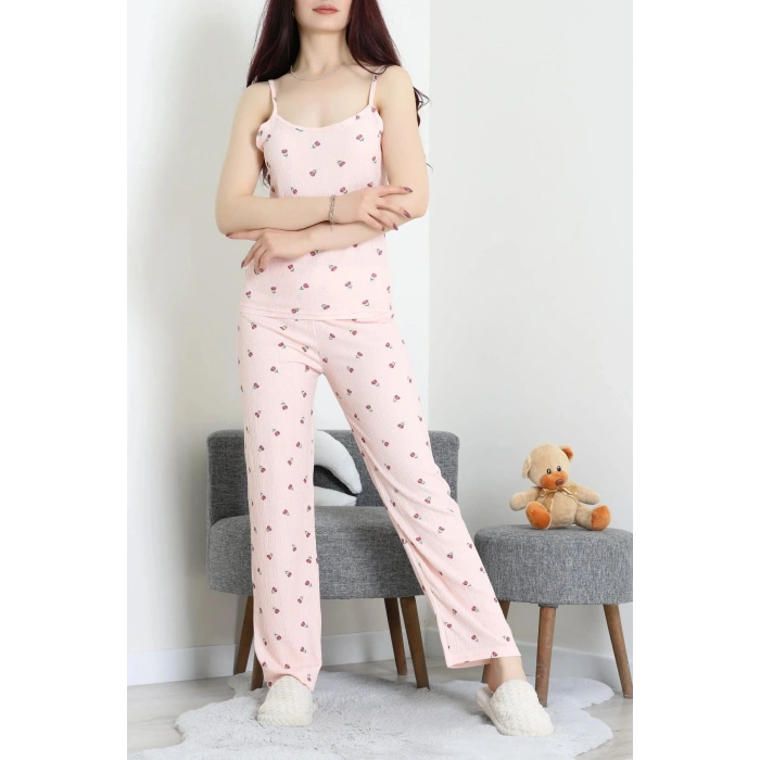 Bürümcük İp Askılı Pijama Takımı Pembeçiçek - 129.1287.