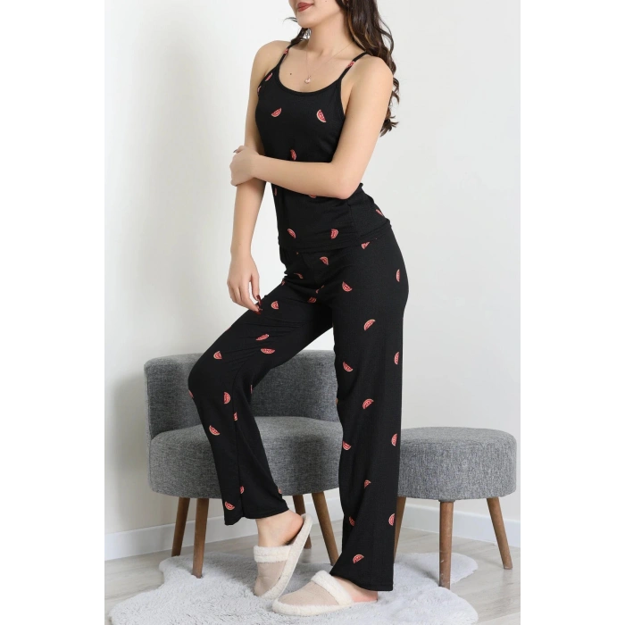 Bürümcük İp Askılı Pijama Takımı Siyahkarpuz - 129.1287.