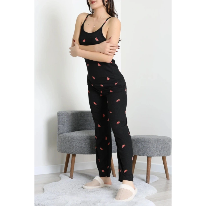 Bürümcük İp Askılı Pijama Takımı Siyahkarpuz - 129.1287.