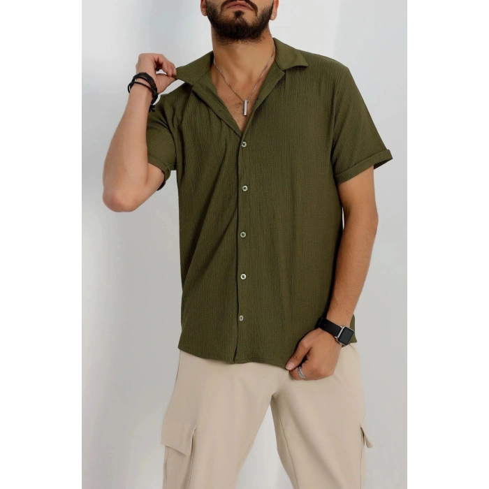 Bürümcük Kumaş Erkek Gömlek Haki - 42152.1937.