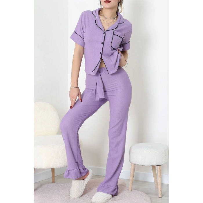 Bürümcük Kumaş Pijama Takımı Lila - 31800.1961.