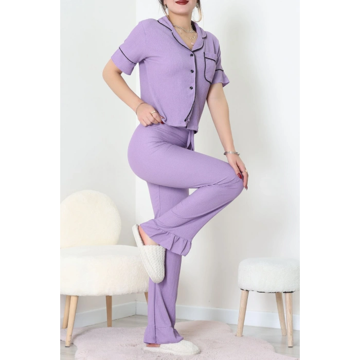 Bürümcük Kumaş Pijama Takımı Lila - 31800.1961.