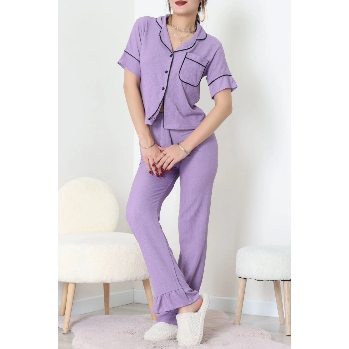Bürümcük Kumaş Pijama Takımı Lila - 31800.1961.