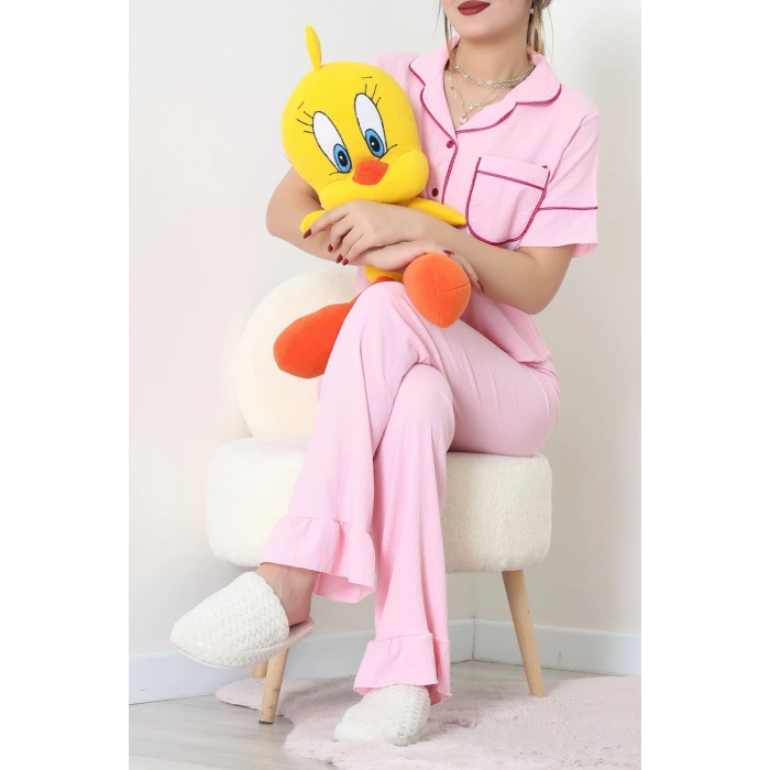 Bürümcük Kumaş Pijama Takımı Pembe - 31800.1961.
