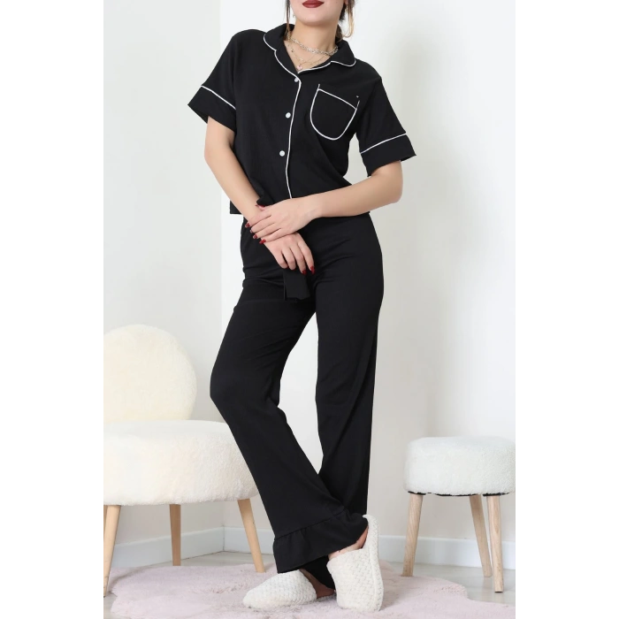 Bürümcük Kumaş Pijama Takımı Siyah - 31800.1961.