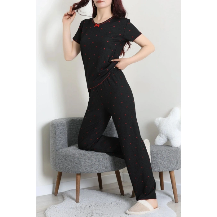 Bürümcük V Yaka Pijama Takımı Kırmızısiyah - 126.1287.