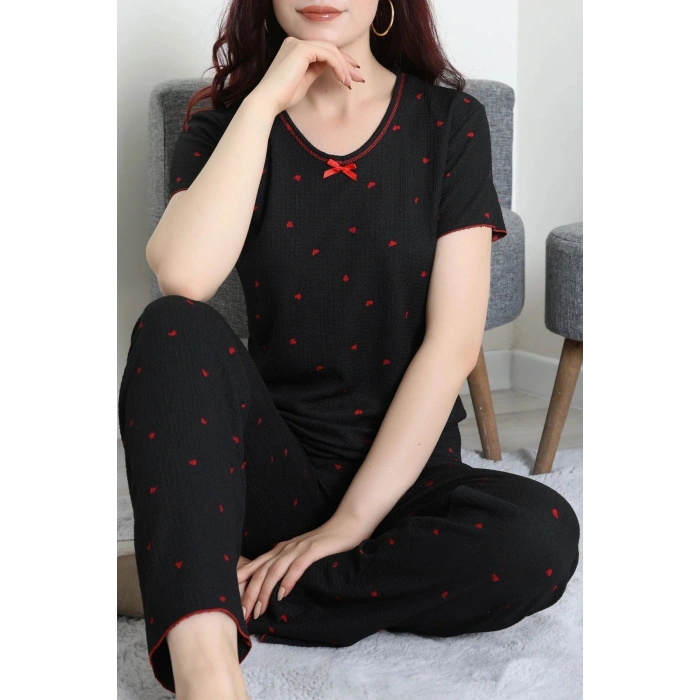 Bürümcük V Yaka Pijama Takımı Kırmızısiyah - 126.1287.