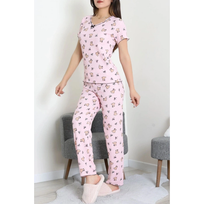 Bürümcük V Yaka Pijama Takımı Pembeayı - 126.1287.