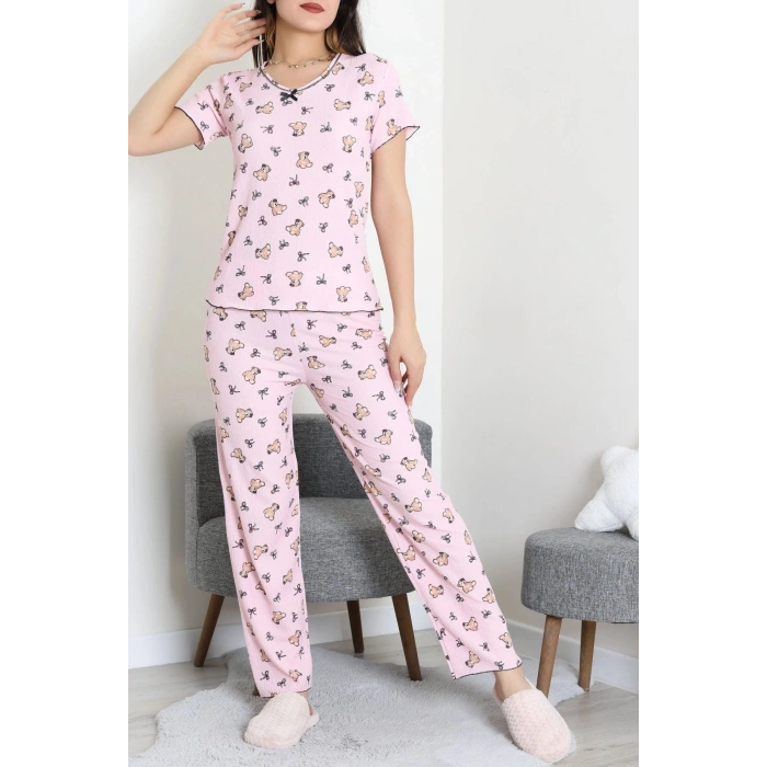 Bürümcük V Yaka Pijama Takımı Pembeayı - 126.1287.