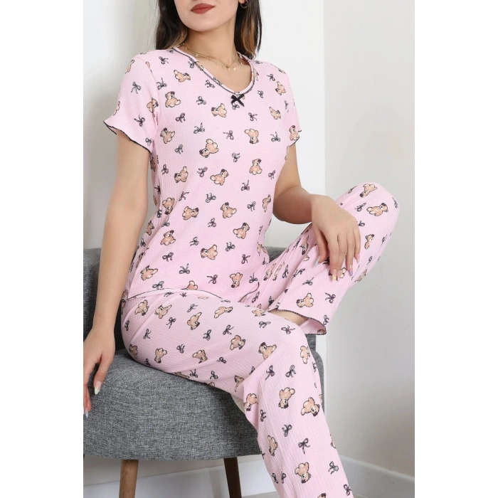 Bürümcük V Yaka Pijama Takımı Pembeayı - 126.1287.