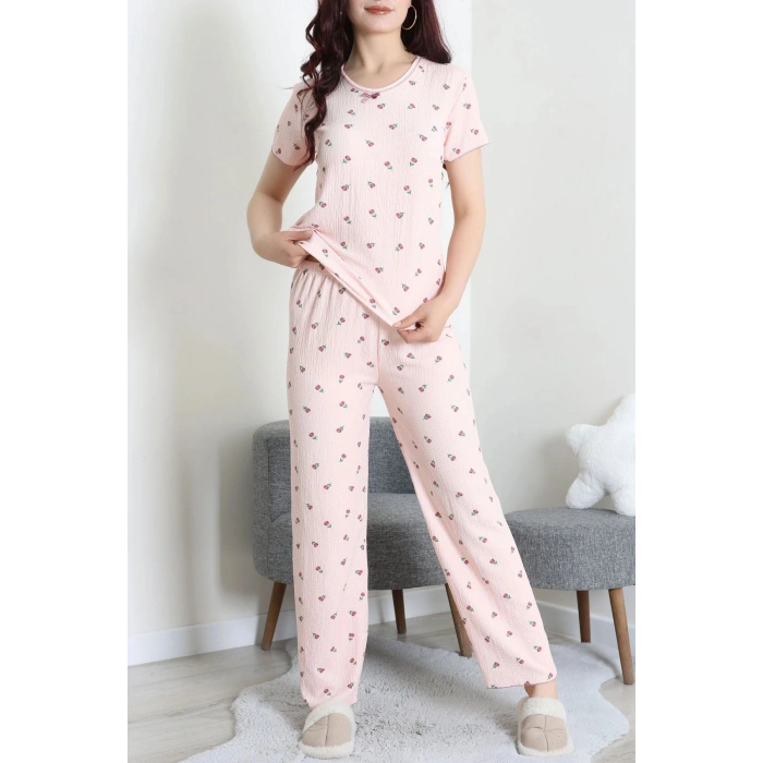 Bürümcük V Yaka Pijama Takımı Pudra - 126.1287.