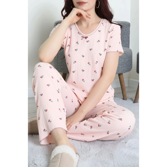 Bürümcük V Yaka Pijama Takımı Pudra - 126.1287.