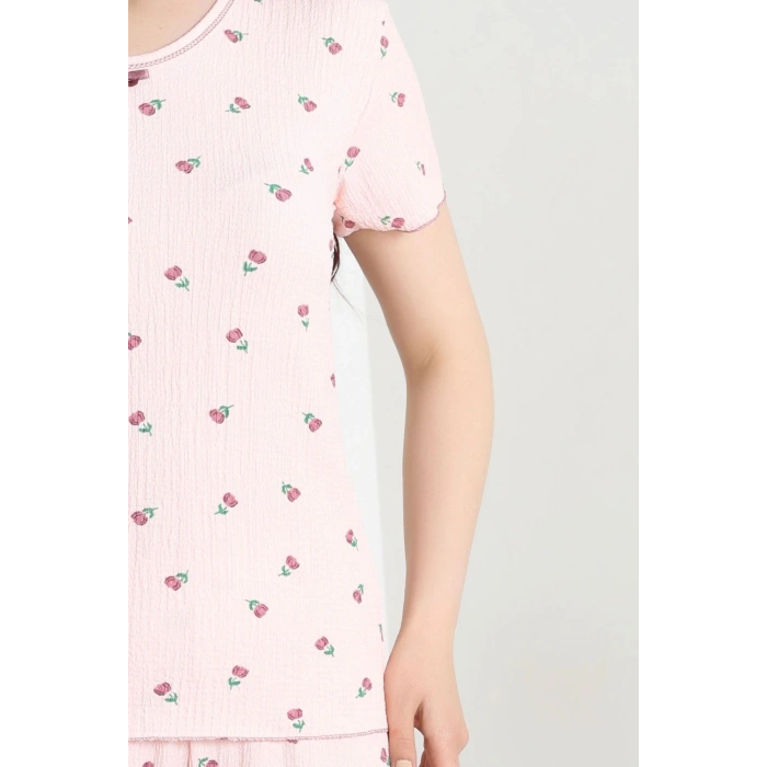 Bürümcük V Yaka Pijama Takımı Pudra - 126.1287.