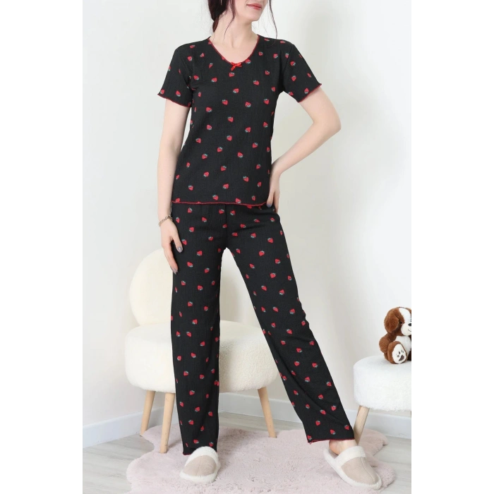 Bürümcük V Yaka Pijama Takımı Siyahçilek - 126.1287.