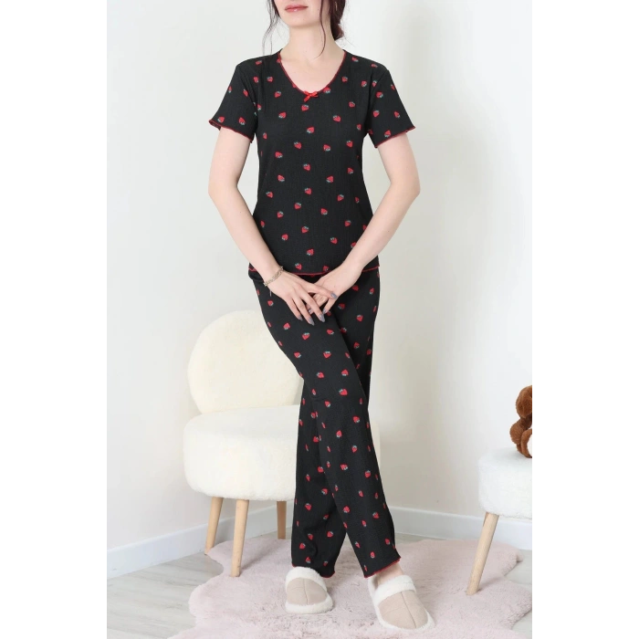 Bürümcük V Yaka Pijama Takımı Siyahçilek - 126.1287.