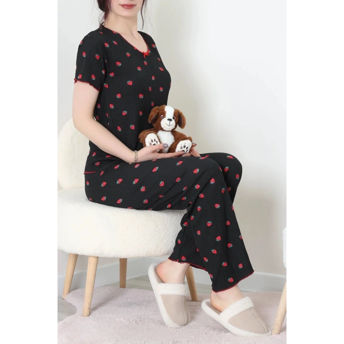 Bürümcük V Yaka Pijama Takımı Siyahçilek - 126.1287.