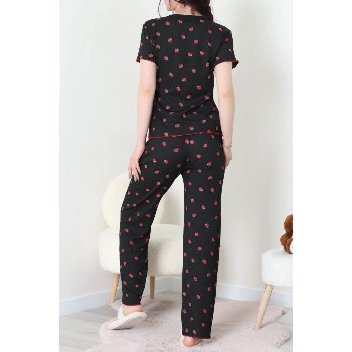 Bürümcük V Yaka Pijama Takımı Siyahçilek - 126.1287.