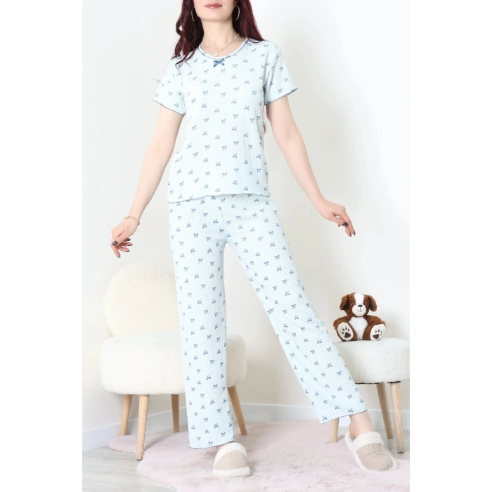 Bürümcük V Yaka Pijama Takımı Turkuaz - 126.1287.