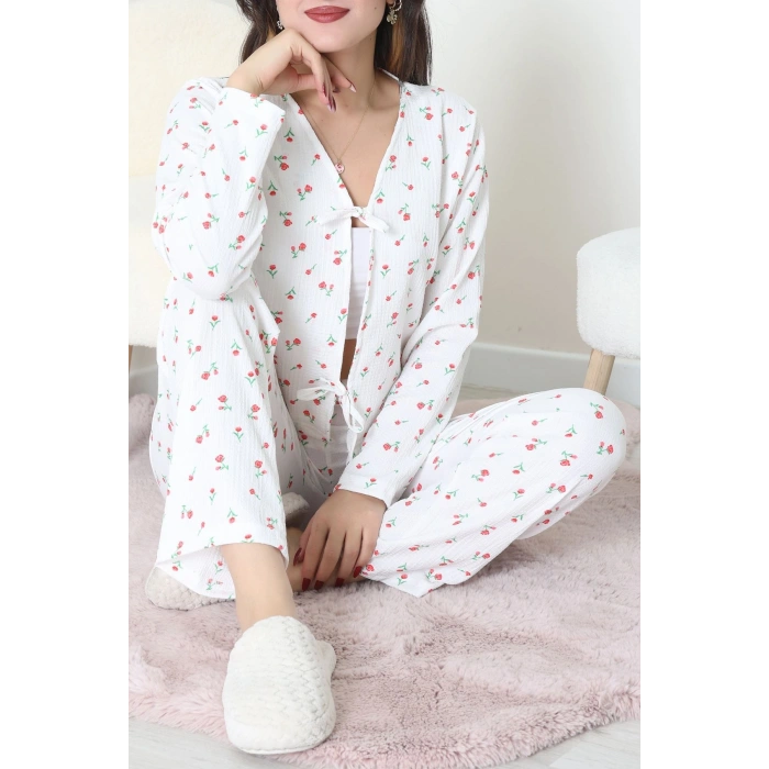 Bürümcük V Yaka Takım Beyazçiçek - 121.1287.