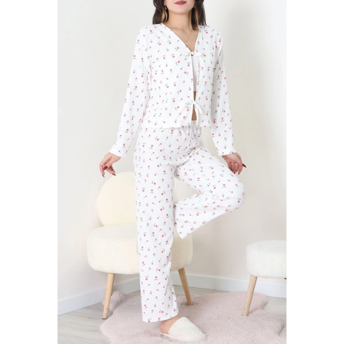 Bürümcük V Yaka Takım Beyazçiçek - 121.1287.