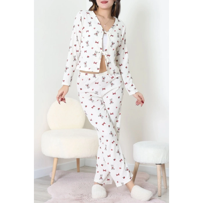 Bürümcük V Yaka Takım Krem - 121.1287.