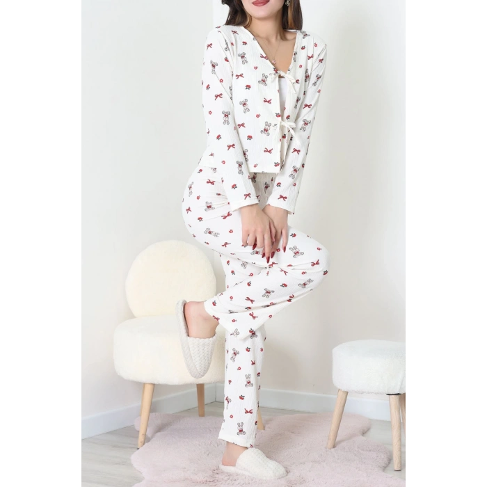 Bürümcük V Yaka Takım Krem - 121.1287.